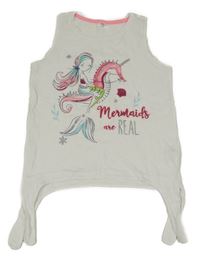 Biely melírovaný top s mořskou pannou a koníkem GIRLS