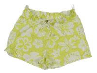 Limetkové paper bag kraťasy s bílými květy a lístečky a mašlí C&A