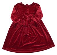 Tmavočervené zamatové šaty s mašlou a volánikmi St. Bernard