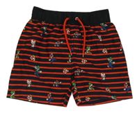 Čierno-červené pruhované plážové kraťasy s Máriem a Luigim PRIMARK