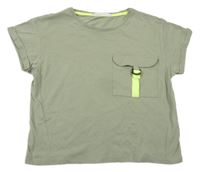 Khaki crop tričko s vreckom H&M