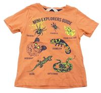 Oranžové tričko so zvieratkami a nápismi H&M