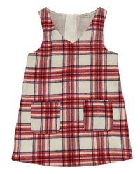 Smetanovo-červeno-tmavomodré kockované vlnené šaty F&F