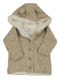 Hnědý melírovaný zateplený propínací svetr s kapucí F&F