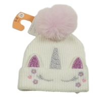 Nové - Bílá třpytivá žebrovaná pletená čepice s jednorožcem a bambulí Primark