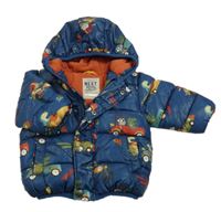 Tmavomodrá šusťáková zimní bunda s auty se zvířaty a kapucí Next