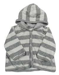 Sivo-biela pruhovaná zamatová prepínaci mikina s kapucňou Topomini
