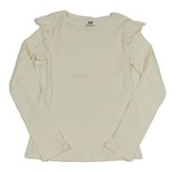 Smotanové rebrované tričko s volánikmi H&M