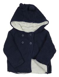 Tmavomodrý podšitý propínací svetr s kapucí s oušky M&S