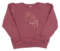 Vínová mikina s koněm z flitrů a volánikmi Yigga