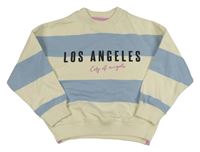 Světlebéžovo-svetlomodrá pruhovaná oversize mikina s nápisom F&F