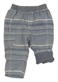 Tmavomodro-biele pruhované podšité nohavice s úpletovým pasom Next