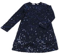 Tmavomodré sametové flitrové šaty