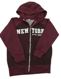 Vínovo-čierna pruhovaná prepínaci mikina s nápisom a kapucňou Yigga