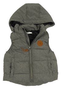 Tmavošedá melírovaná šusťáková zateplená vesta s nášivkou a kapucí H&M