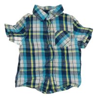Petrolejovo-bílo-žlutá kostkovaná košile Topomini