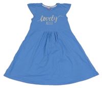 Modré bavlnené šaty s nápisom Y.F.K.