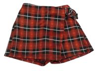 Červeno-čierno-biele kockované sukňové kraťasy