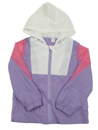 Lila-bílo-růžová šusťáková bunda se síťovinou a kapucí Shein