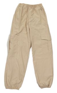 Béžové šušťákové cargo cuff nohavice Shein