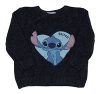 Tmavomodrý žinylkový sveter so Stitchem Disney