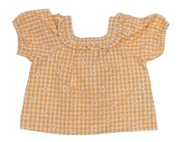 Bielo-oranžové kockované ľahké tričko s kvítky Primark