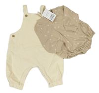 2 set - Béžové vzorované body + smetanové sametové laclové kalhoty Next