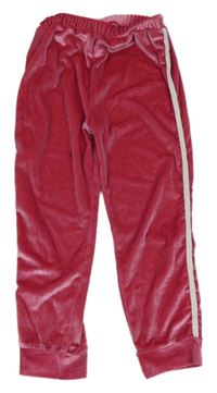 Růžové sametové tepláky s pruhem 