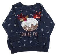 Tmavomodrá mikina s hviezdičkami a obrázkem z flitrů Next