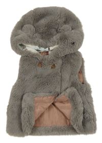 Sivá kožušinová podšitá vesta s kapucňou