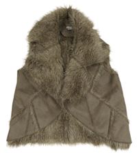 Sivá semišová zateplená vesta s kožešinou