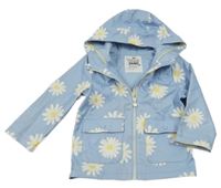Světlemodrá květovaná nepromokavá jarní bunda s kapucí F&F