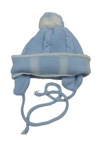 Světlemodrá vlněná pletená čepice s bambulí 