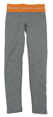 Sivé rebrované športové legíny s oranžovým pasom