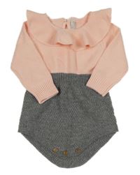 Růžovo-šedé pletené body s límečkem 