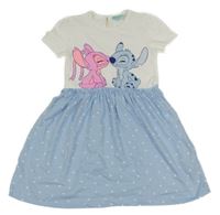 Bielo-svetlomodré bodkovaná é šaty so Stitchem a Angel Disney