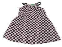 Ružovo-čierne kockované šaty Benetton