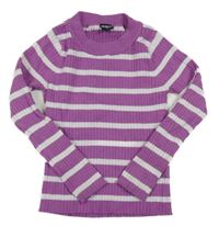 Fialovo-biely pruhovaný rebrovaný ľahký sveter