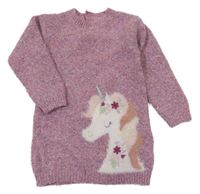 Růžovo-lila melírované svetrové šaty s jednorožcom Primark