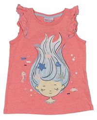 Neónově ružové tričko s dívkou a rybami