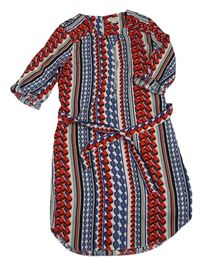Modro-červeno-biele vzorované šaty s opaskom River Island