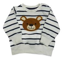 Bielo-tmavomodrá pruhovaná mikina s medvěďom Dopodopo