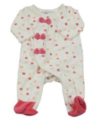 Bielo-ružový bodkovaná ý zamatový overal s mašľami