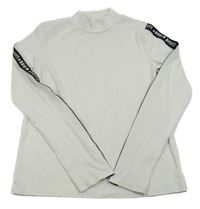 Bielo-čierne rebrované tričko s nápismi a stojačikom