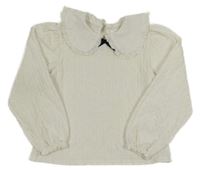 Bílá žebrovaná halenka s límečkem a mašlí Next