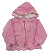 Ružová zamatová prepínaci mikina s výšivkou a kapucňou