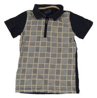 Tmavomodro-bílo-béžové kostkované polo tričko Next