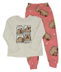 Bílo-růžové fleecové pyžamo s kapybarami Primark