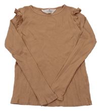 Hnedé rebrované tričko s volánikmi H&M