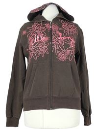 Dámská hnědo-růžová kytičkovaná propínací mikina s kapucí Billabong 